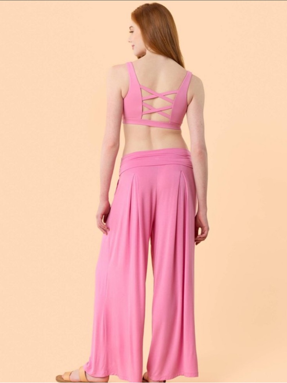 Blogilates Women's Homebody Foldover Wide Leg Pants - Pink XL